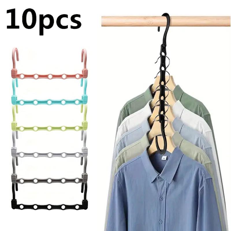 10 Pcs Space Saving Magic Hangers Sturdy Plastic Holder Heavy Clothes Organizer For Dorms Apartments Small Closet