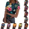 Dam Casual Mode Rund Hals Hawaiianmönster Kortärmad Ribbad Topp