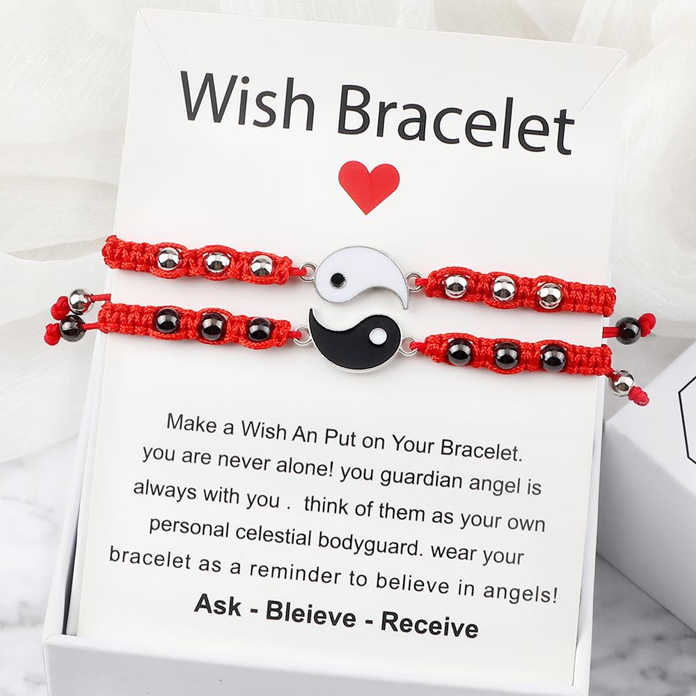 2Pcs/set Fashion Tai Chi Yin Yang Couple Bracelet Women Men Handmade Woven Black Red Rope Bangles Friendship Matching Lover Gift
