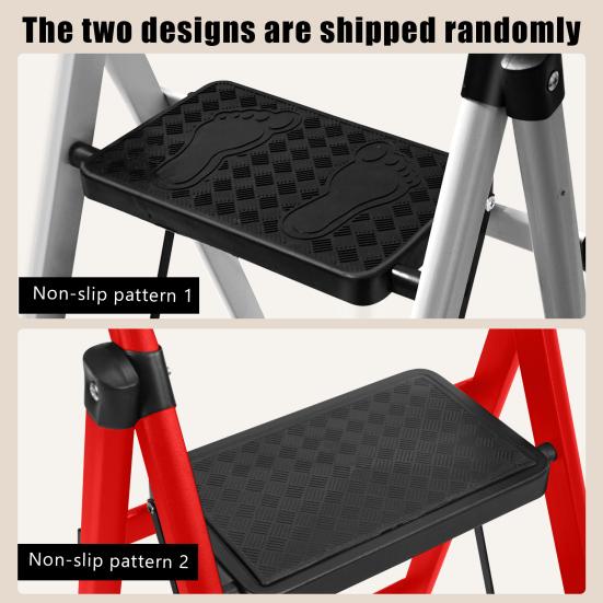 Vertical Ladder Step Ladder, 3 Folding Stool, Multi-Purpose Collapsible for Three Home or RV Outdoor Work, Heavy Duty 330 lbs Load (White, Red)