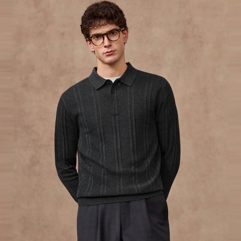 Judger Men's Cashmere Silk Blend Ribbed Knit Long-Sleeve Polo