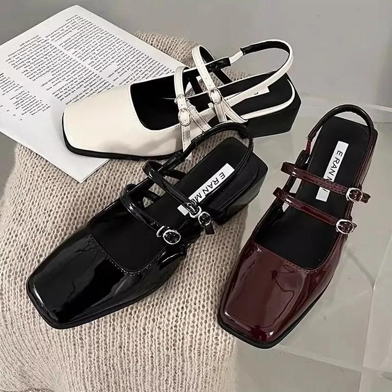 Women Summer Thick Heel Retro Style Sandals Ladies Square Toe Elegant Party Shoes