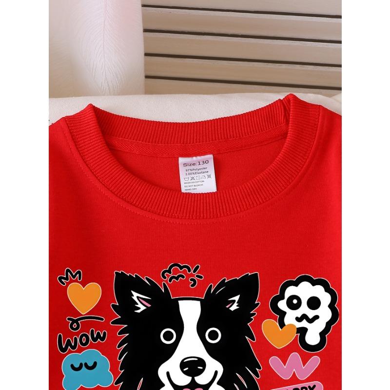 European Sizes Girls' Long-Sleeve Round Neck Sweatshirt "Cute Dog" Print, Spring/Autumn, Casual, Daily & Sports.
