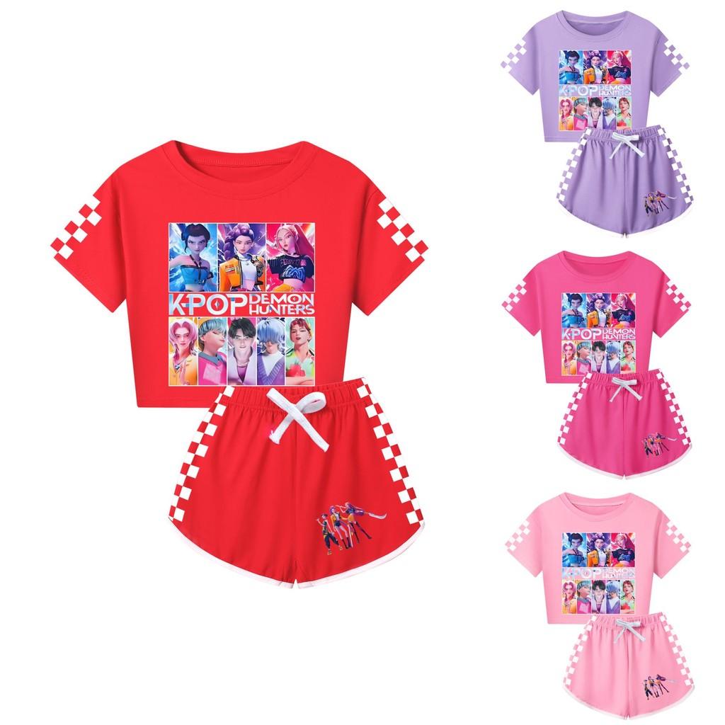 Padrão Caçadores de Demônios Kpop Conjunto de Pijama de Manga Curta e Shorts para Crianças e Adultos