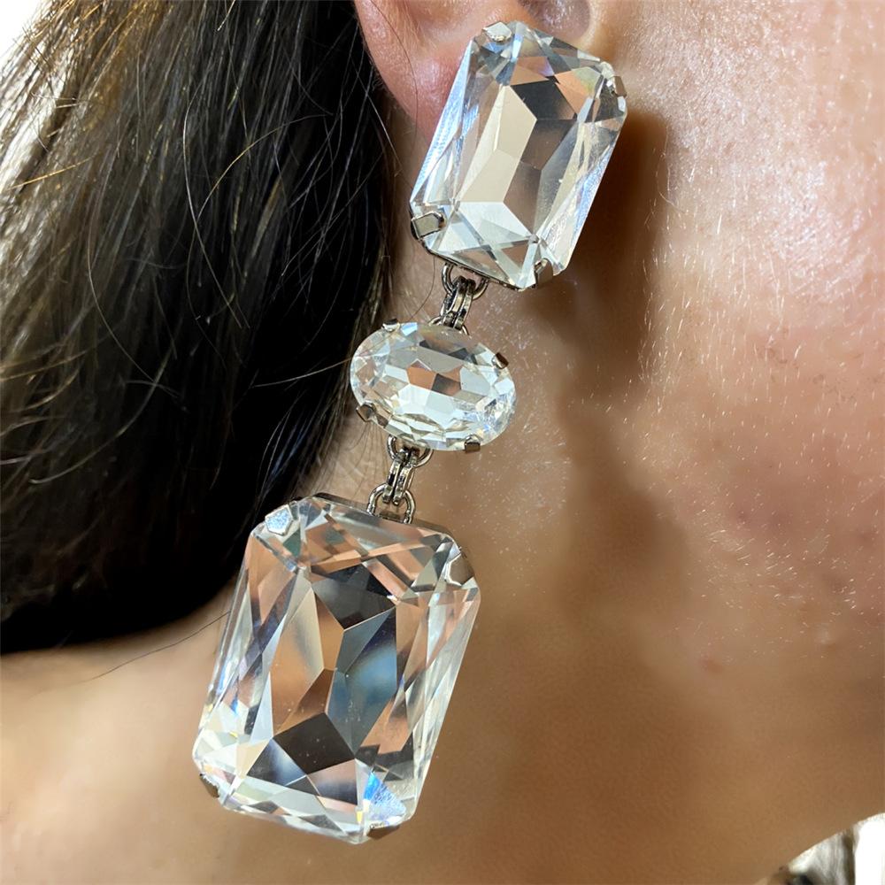 New Square Rhinestone Pendant Earrings Fashion Simple Shiny Earrings Earrings Women'S Earrings Accessories
