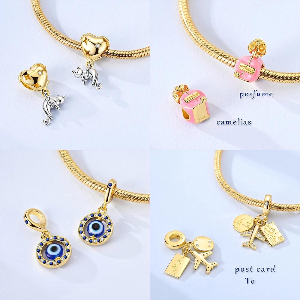 Pink Perfume Bottle Airplane Pendants Heart Cat Drawing Board Firefly Genuine Copper Bead Fits Bracelets Jewellery DoItYourself Women