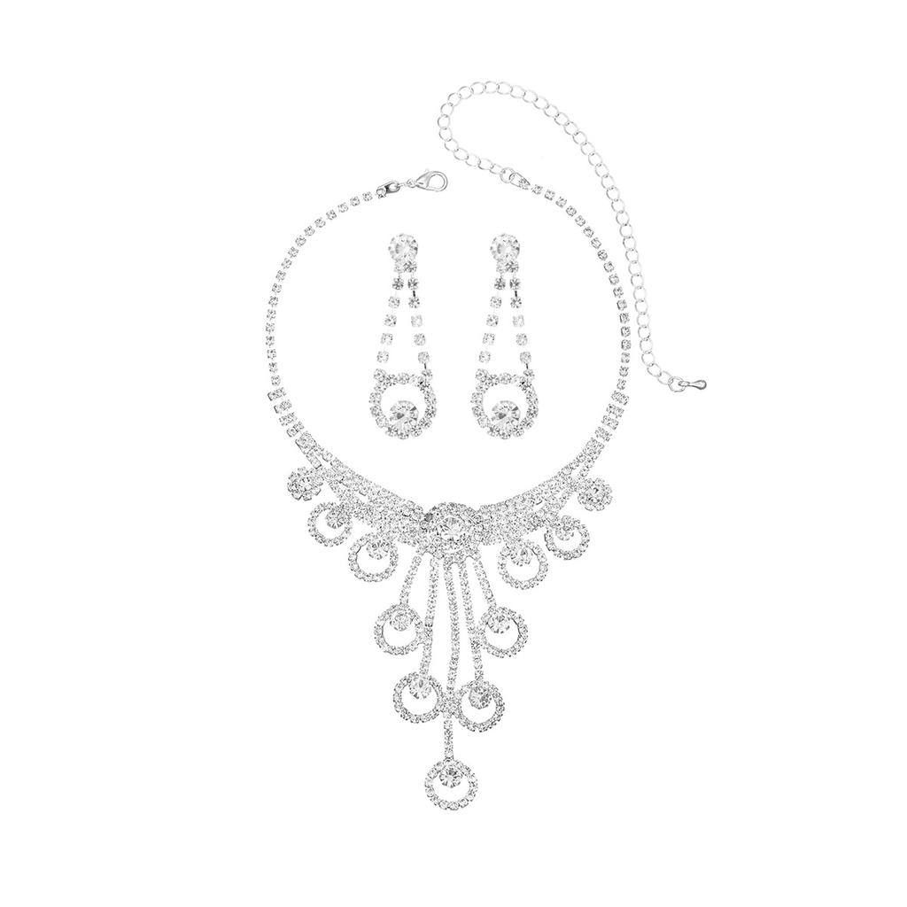 Temperament Versatile Rhinestone Necklace Earrings Two-piece Set