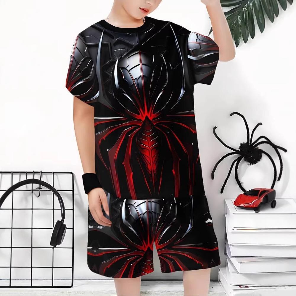 Модная популярная трендовая 3D-печатная футболка с аниме-мультяшным принтом для мальчиков, повседневный спортивный комплект с коротким рукавом 100