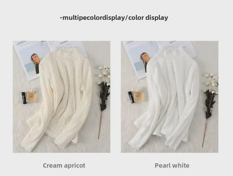 Women's High Neck Rabbit Fur Lace Velvet Top - Soft, Warm, and Stylish for Autumn and Winter