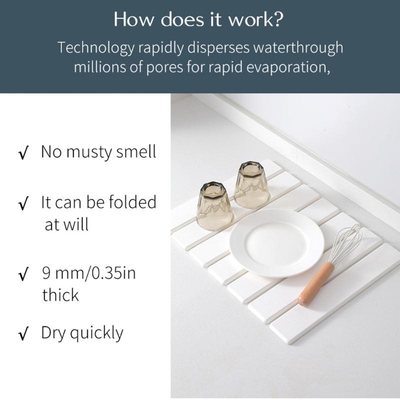 Absorbent Diatomaceous Earth Mat Multipurpose Dish Drying Pad Hygienic Kitchen Counter Draining Mat for Home Use
