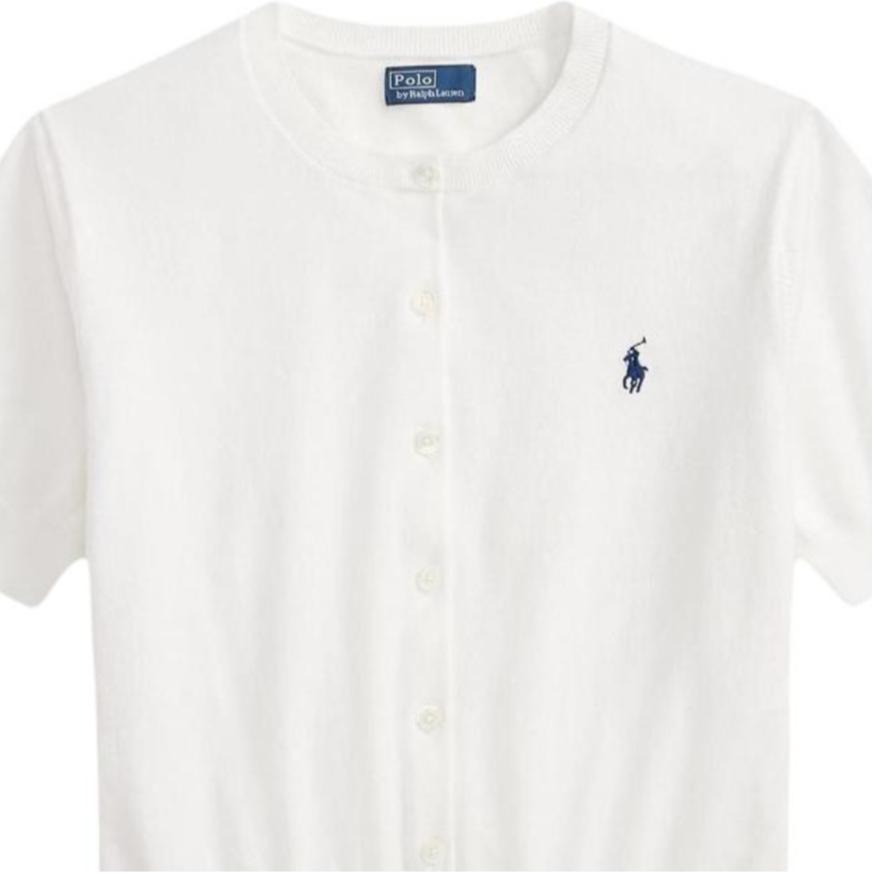 Polo Ralph Lauren SS26 Pony-Stickerei Einzelknopf Rundhalsausschnitt Kurzarm Strickoberteil Standard Passform Damen Oberteile 211873382-005