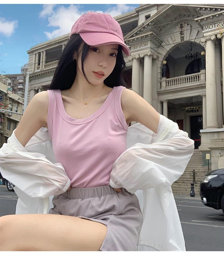 Women's Summer Slimming Vest, Large Size, Short Style, Sleeveless, Anti-Exposure, Threaded Design, Model 8008#