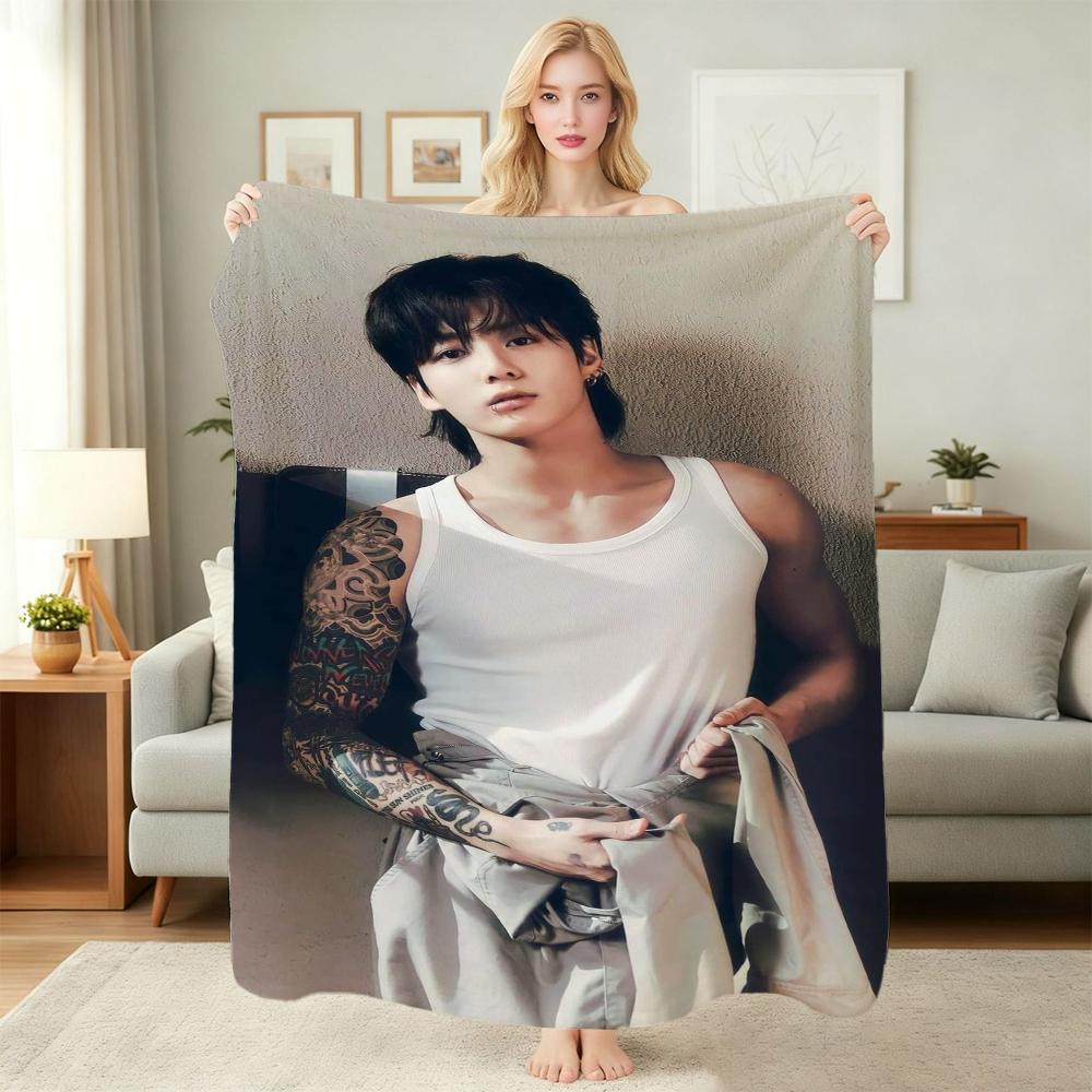 Young Man Against Purple Floral Background Theme Blanket Cozy Comfortable Throw Blanket For Living Room Sofa Bedroom Bed Lightweight Home Decor