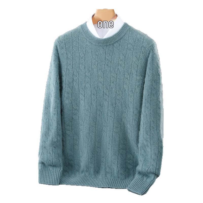 Men's Minimalist Wool Ribbed Knit Sweater – Round Neck Versatile Pullover Base Layer Top