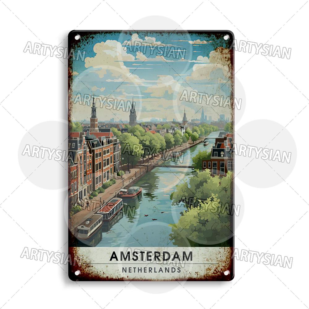 Netherlands Turkey Travel Cityscape Metal Sign Istanbul Bodrum Cappadocia Amsterdam Antalya Bodrum Giethoorn Metal Plaque