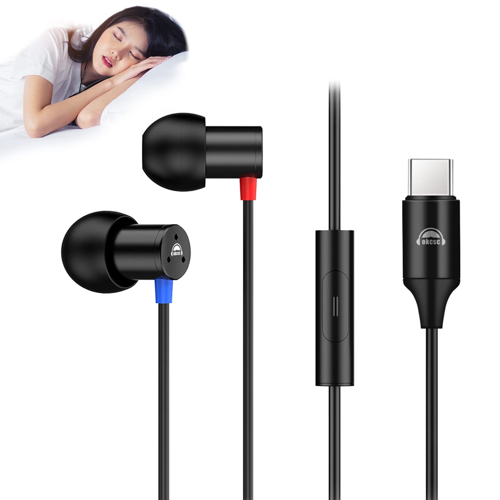 

okcsc SP6 Sleeping Sleeping High Sound No Ear With Type C Headphones, Wired, Earphones, ASMR, In-Ear Type, Lightweight, Insulation, Pain, Microphone,