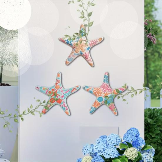 3Pcs Starfish Decoration Smooth Polished Surface Lightweight Hanging Ornament Natural Solid Wood Ocean Themed Wall Art Decor