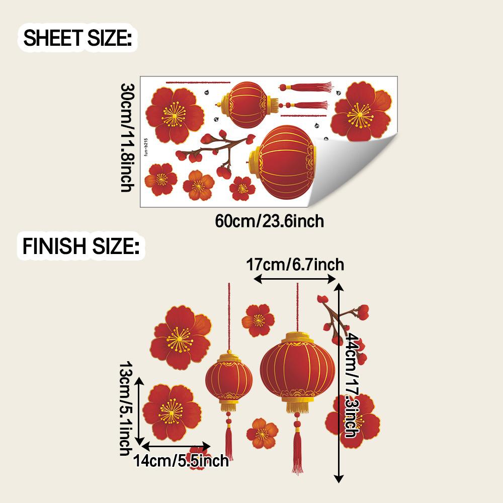 

Новогодние праздничные красные фонари, Фестиваль цветущей сливы, Спальня, Гостиная, Украшение домашнего фона, Наклейки на стену