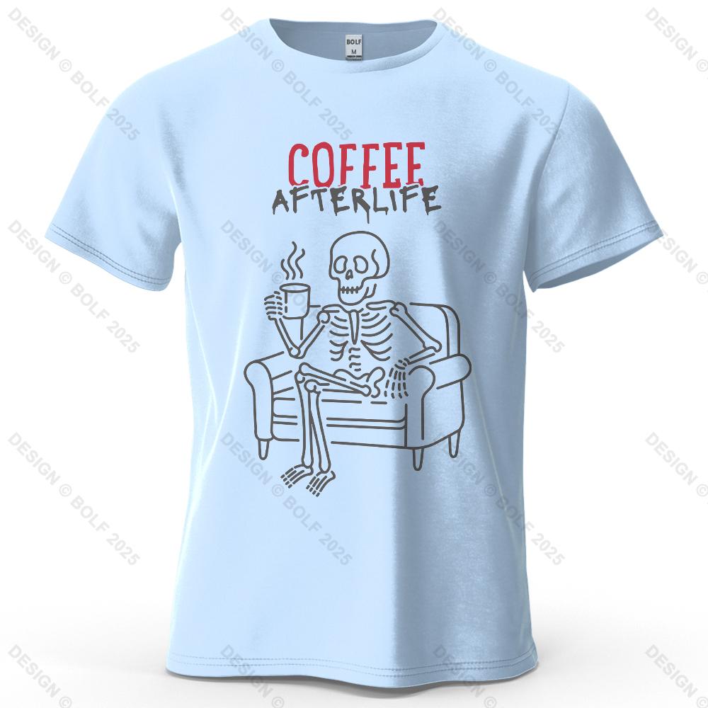 Coffee Afterlife Humorous Printed Men s T-Shirt 100% Cotton Oversized Relaxed Graphic Tees for Women Tops Tees Casual Streetwear S