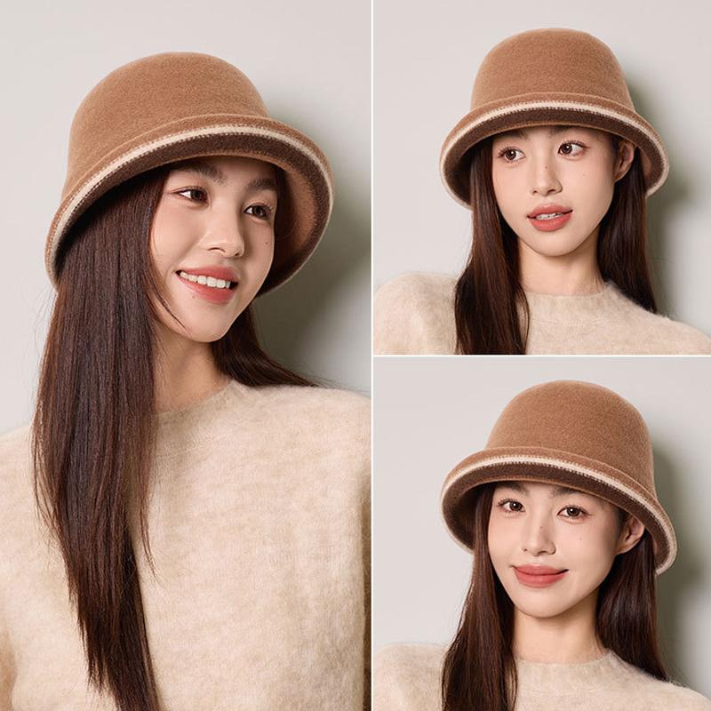 Wool Fisherman Hat Women's Winter Bucket Hat Contrast Color Basin Hat Bucket Hat