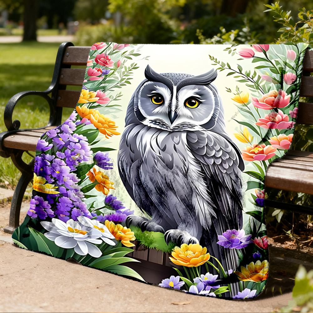 1pc Owl Flowers Outdoor Blanket - Soft Flannel Cozy for Travel & Camping - All-Season Warm Bed Cover, Machine Washable Yy251229101