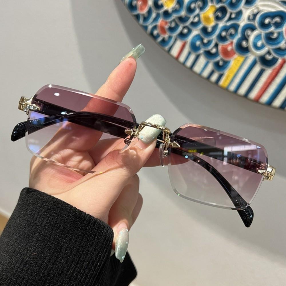 Eyewear Frameless Polarized Sunnies Retro Anti-UV Glasses Catwalk Square Frame Sunglasses  Summer