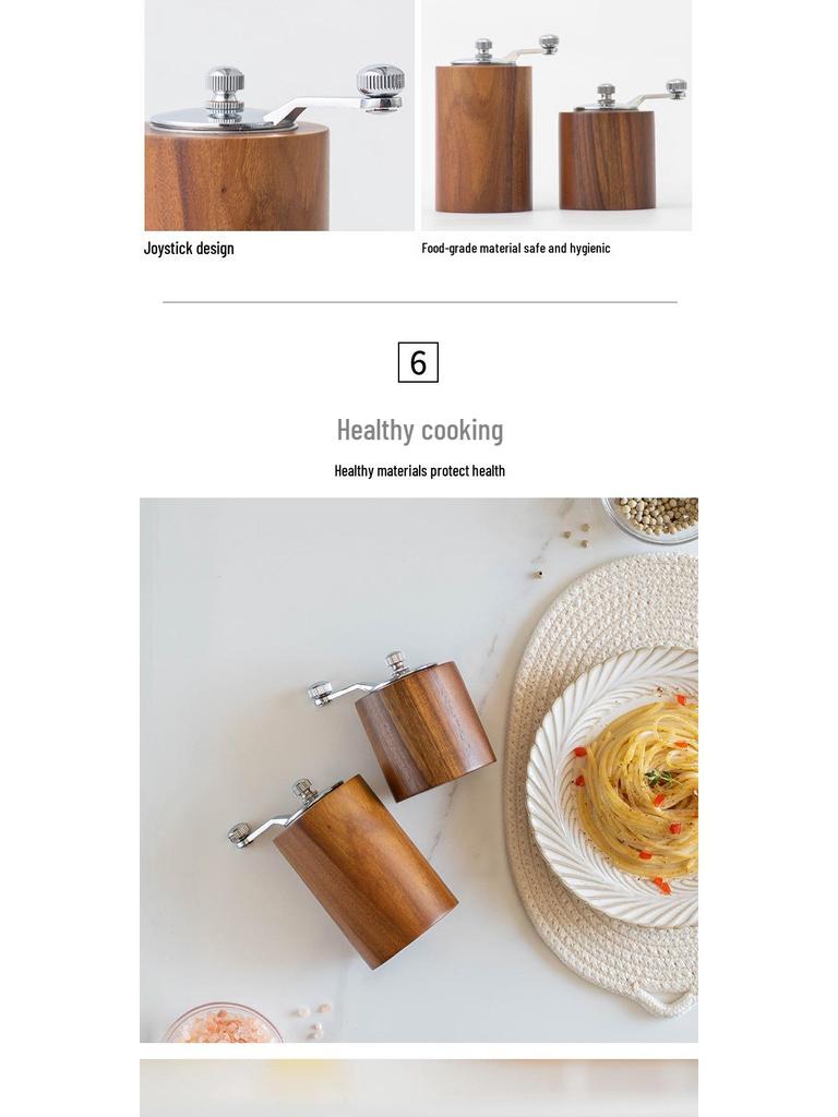 Portable Hand-Crank Coffee and Pepper Grinder with Adjustable Wood Grain Design