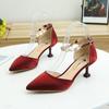 New Light Buckle Rhinestone Thin Heel One-word Buckle Satin Pointed Sandals High Heel Light Mouth