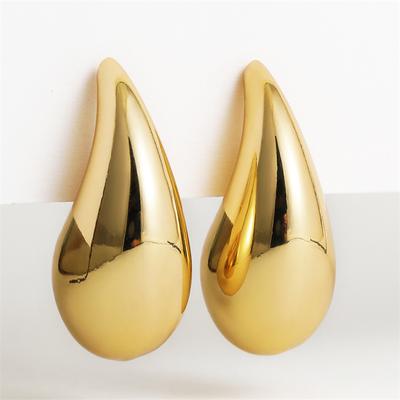 Vintage vergoldete klobige Kuppel-Ohrringe für Damen, glänzender Edelstahl, dicke Tropfen-Ohrringe, Dupes, leichte Creolen
