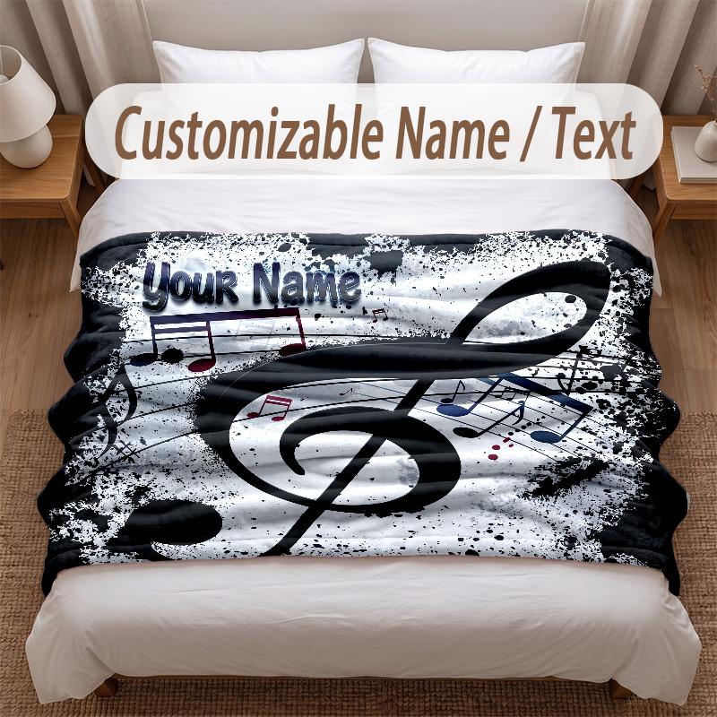 Music General Theme Soft Blanket Personalized Custom Name Text Print Warm Blanket Home Sofa Bedroom Decor