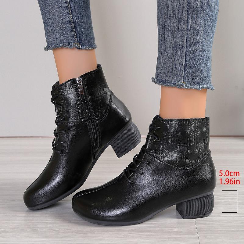 Herbst und Winter neue Gürtelschnalle dicker Absatz Martin Stiefel Retro Seitenreißverschluss Westernstiefel mittlerer Absatz spitz zulaufende Damenstiefel