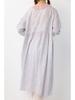 Women's Floral Print Lace-up Doll Collar Cotton Linen Long Sleeve Loose Plus Size Spring Dress
