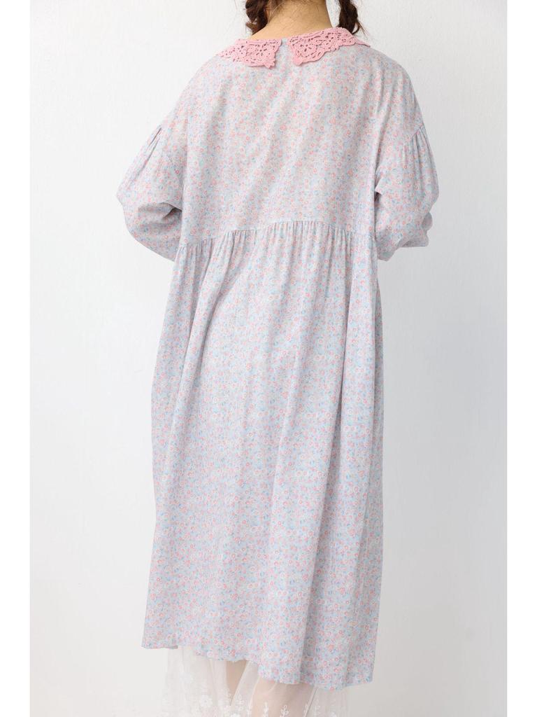 Women's Floral Print Lace-up Doll Collar Cotton Linen Long Sleeve Loose Plus Size Spring Dress