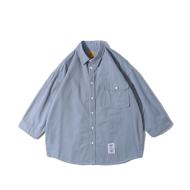 

Мужская летняя рубашка с отложным воротником и короткими рукавами в японском стиле, однотонная, модная, с карманом, повседневная, студенческая, для пары, куртка-рубашка Blue 2XL