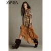 Zaprha 2025 Autumn New Yellow Retro Versitile Ramie Plaid Lapel Long Sleeve Shirts 8379031