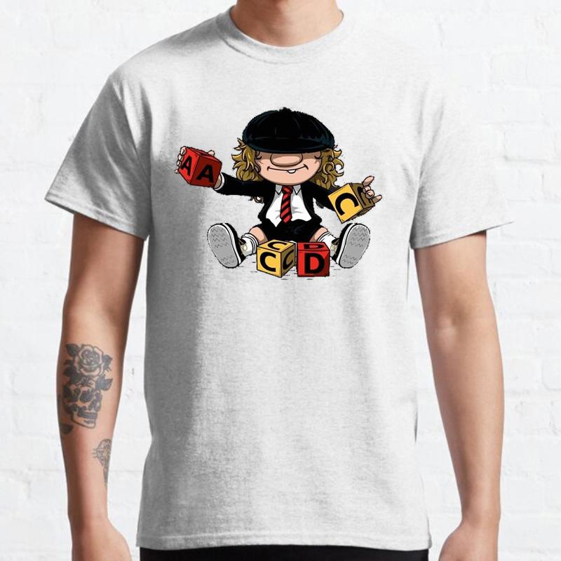 Angus Young Tecknad T-shirt Sommar Hardrock Musikband Fan Kvinnor Män Grafiska T-shirts Vuxen Mode Roliga Streetwear Toppar Tee