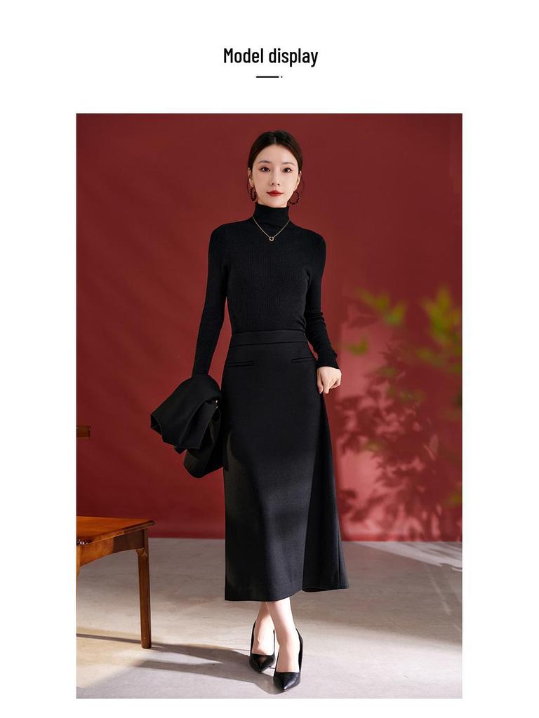 Women's Irregular Slimming High-Waist Draped Midi Skirt - Autumn/Winter Collection