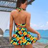 Women's Neck Hanging Swimsuit with Yellow Floral Print Bikini Short Tank Top Swimsuit