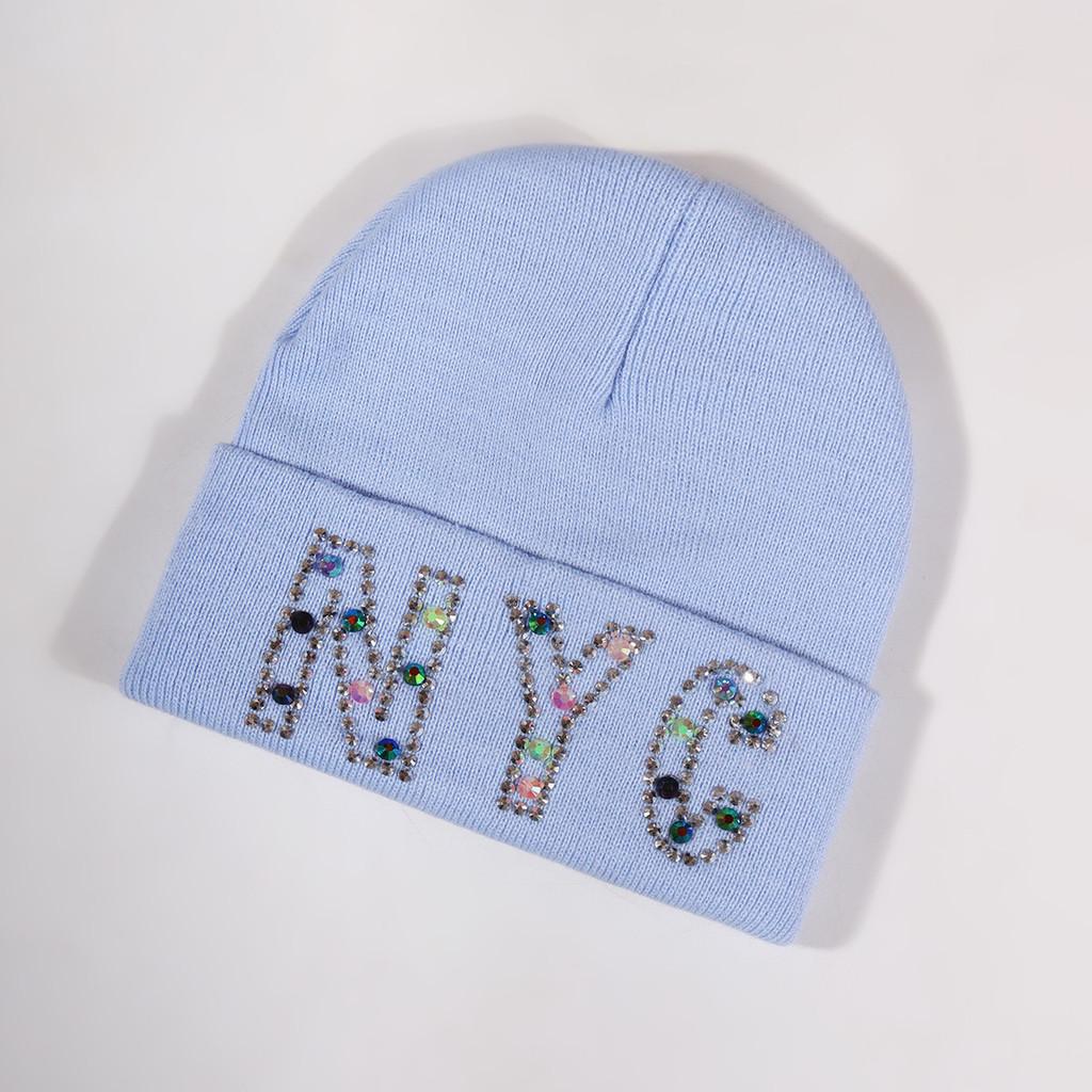 Rhinestone Nyc Letters Knit Hat For Unisex Autumn Winter Warm Cap Fashion Gift