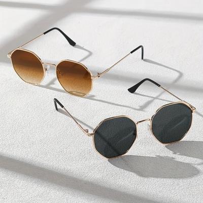 2pcs Polygonal Metal Fashion Sunglasses for Women Men Casual Gradient Glasses for Beach Party Luxury Driving Travel Eyewear