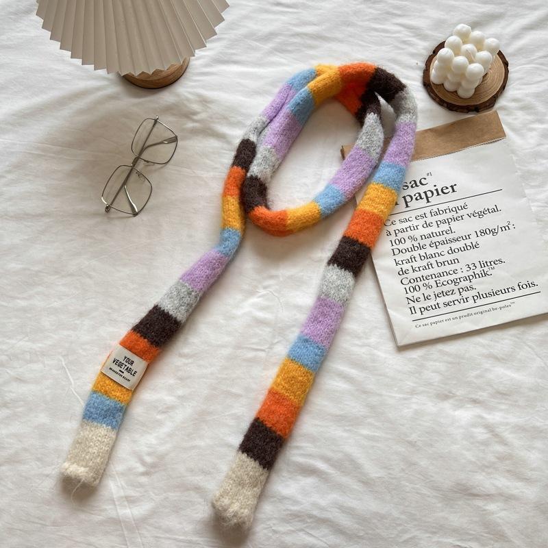 

Женский тонкий узкий длинный Y2g красочный полосатый шарф осень-зима нишевый дизайн горячая девочка все-в-одном декоративный шарф 180cmX10cm