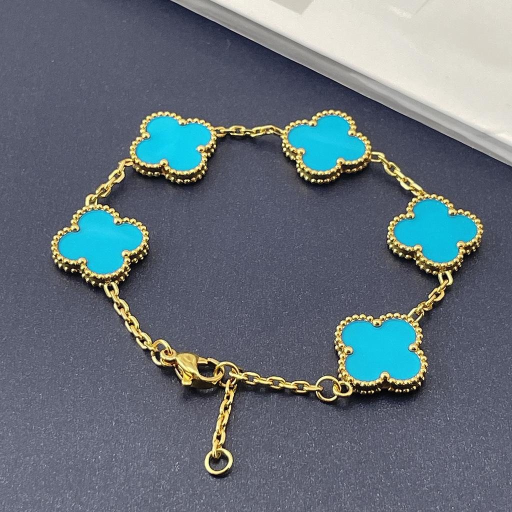 Wysokiej jakości bransoletka z czterolistną koniczyną 15 mm, szczęśliwe kwiaty, stal tytanowa, lekki luksus, trend, sieć, czerwona, poczucie wyższej klasy, nie traci koloru, bransoletka damska