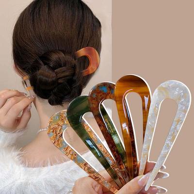Bunte Acetat U-förmige Haarnadel Damen Dutt Pan Haar Haarnadel Einfache chinesische Haarnadel Moderner Stil Temperament Haarspange
