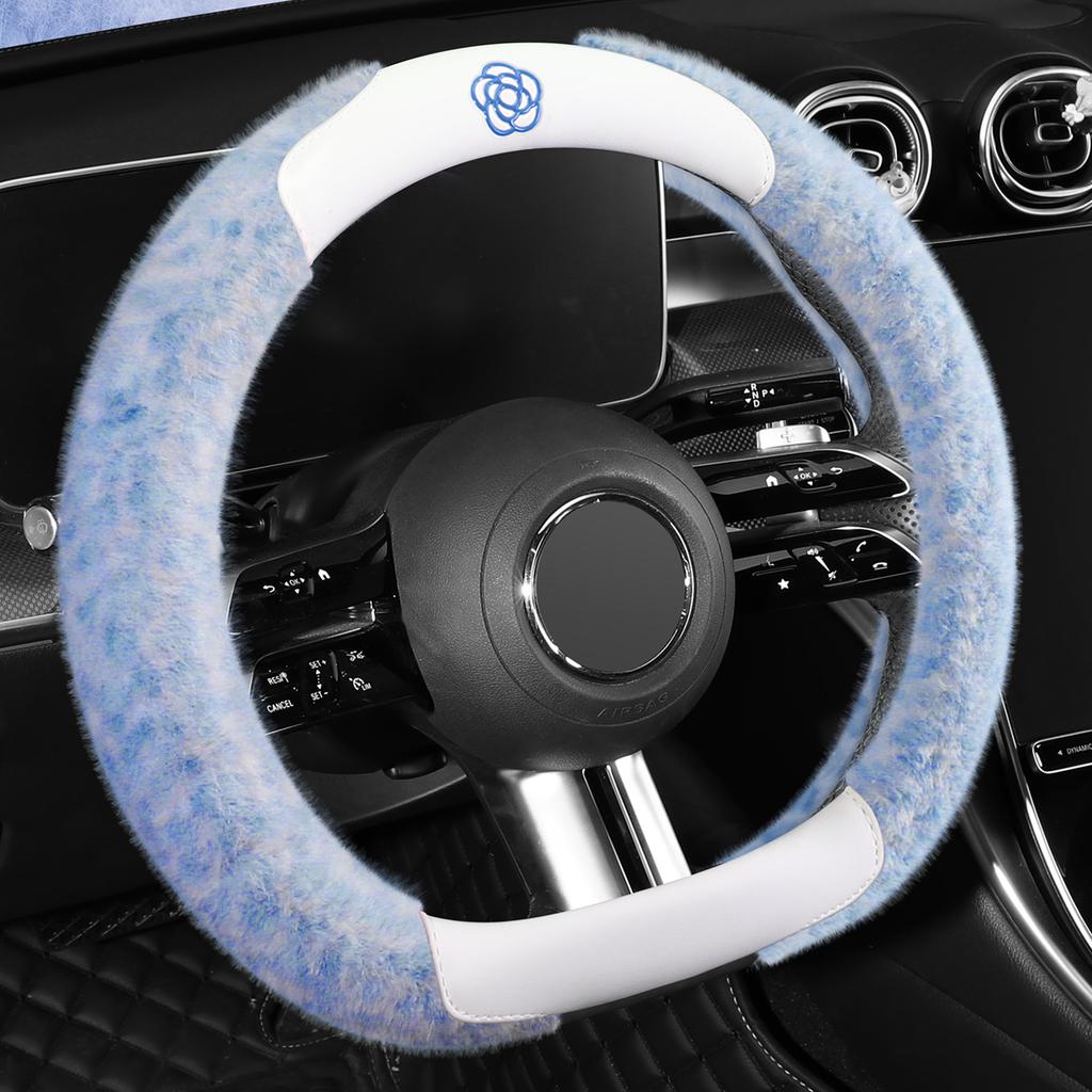 New Leopard Print D-Shaped Steering Wheel Cover for 15inch Cars Plush Material Non-Slip Grip Winter Comfortable & Stylish