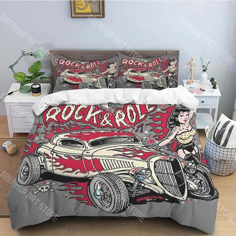 R-Retro rock hip hop music fashion trend print three piece set suitable for children or adults quilt cover pillowcase bedding