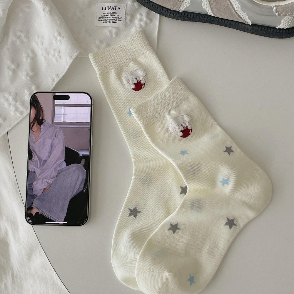 Cute Socks Cotton Socks White Apple Gray Dog Mid Tube Socks Tide Cartoon College Style Stockings