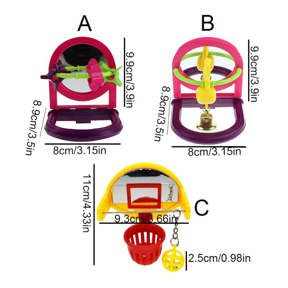 Random Color Bird Cage Mirror with Bell Hanging Parrot Basketball Toy  Parakeet