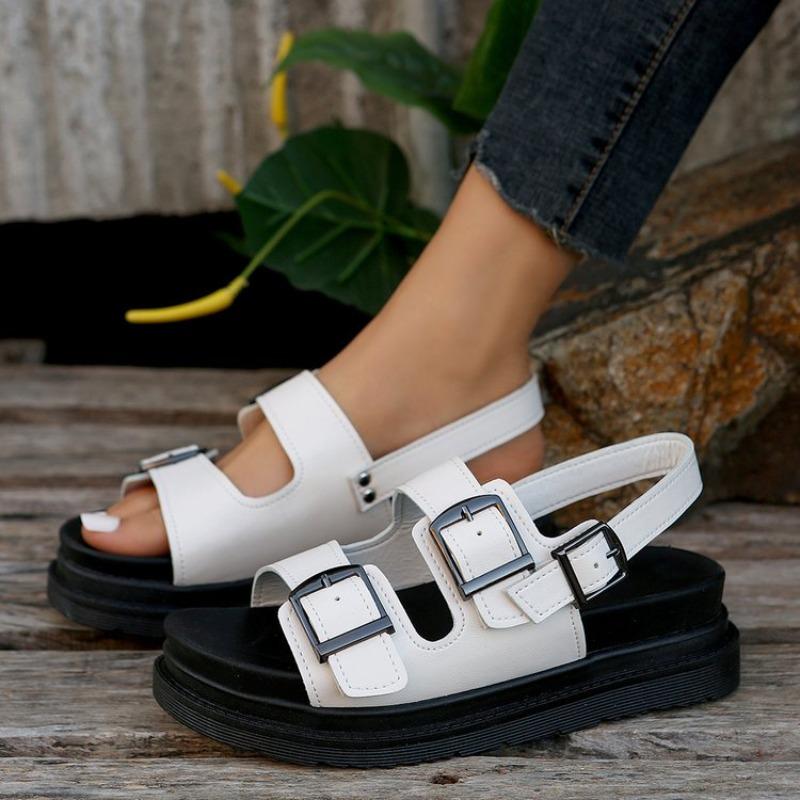 2026 Summer New Fashion Thick-soled One-line Buckle Beach Roman Sandals Women's Flat Open-toed Casual Shoes