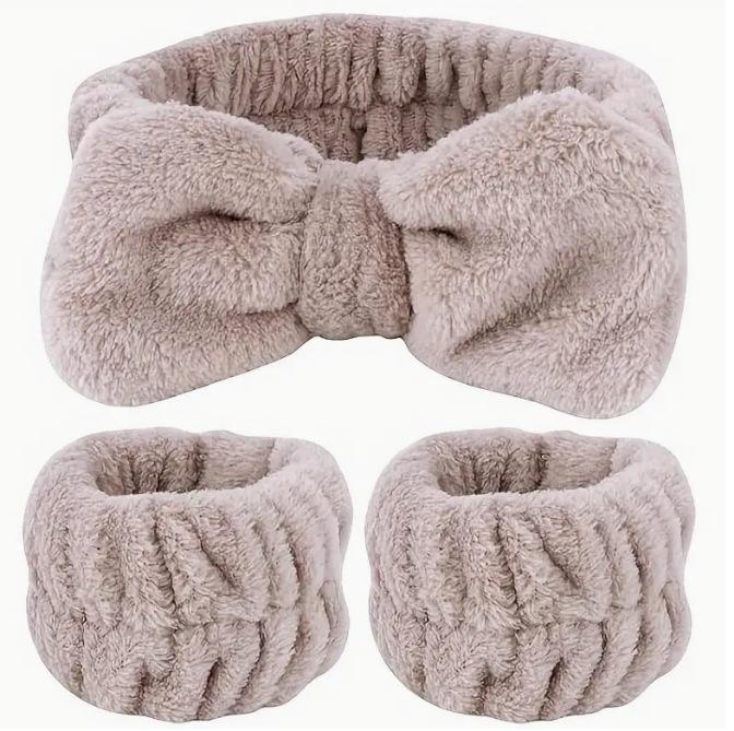 Wash Face Headbands 3PCS Women Coral Fleece Hair Bands Cuff Waterproof Bands Absorbent Wristbands Head Band Hair Accessories Set