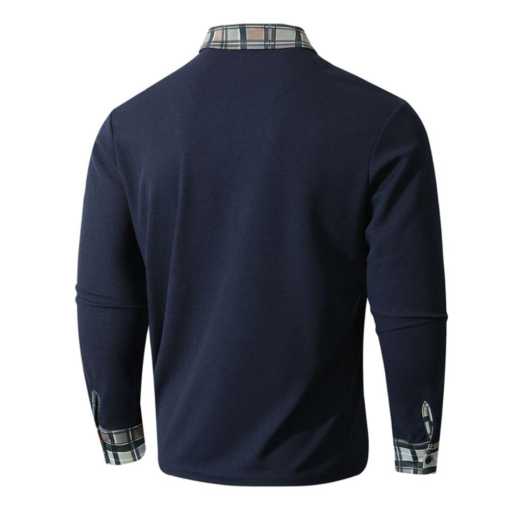 Men's Outdoor Breathable Turn-Down Collar Polo Shirt Male Breathable Casual Long Sleeve Plaid Pullover